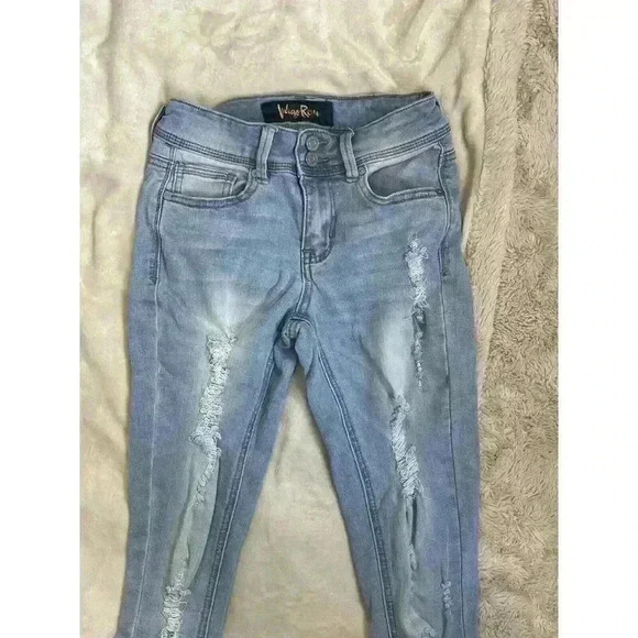Juniors Indigo rein Size 0 Light Distressed Skinny Ankle Jeans Stretch Fit High - Picture 2 of 7